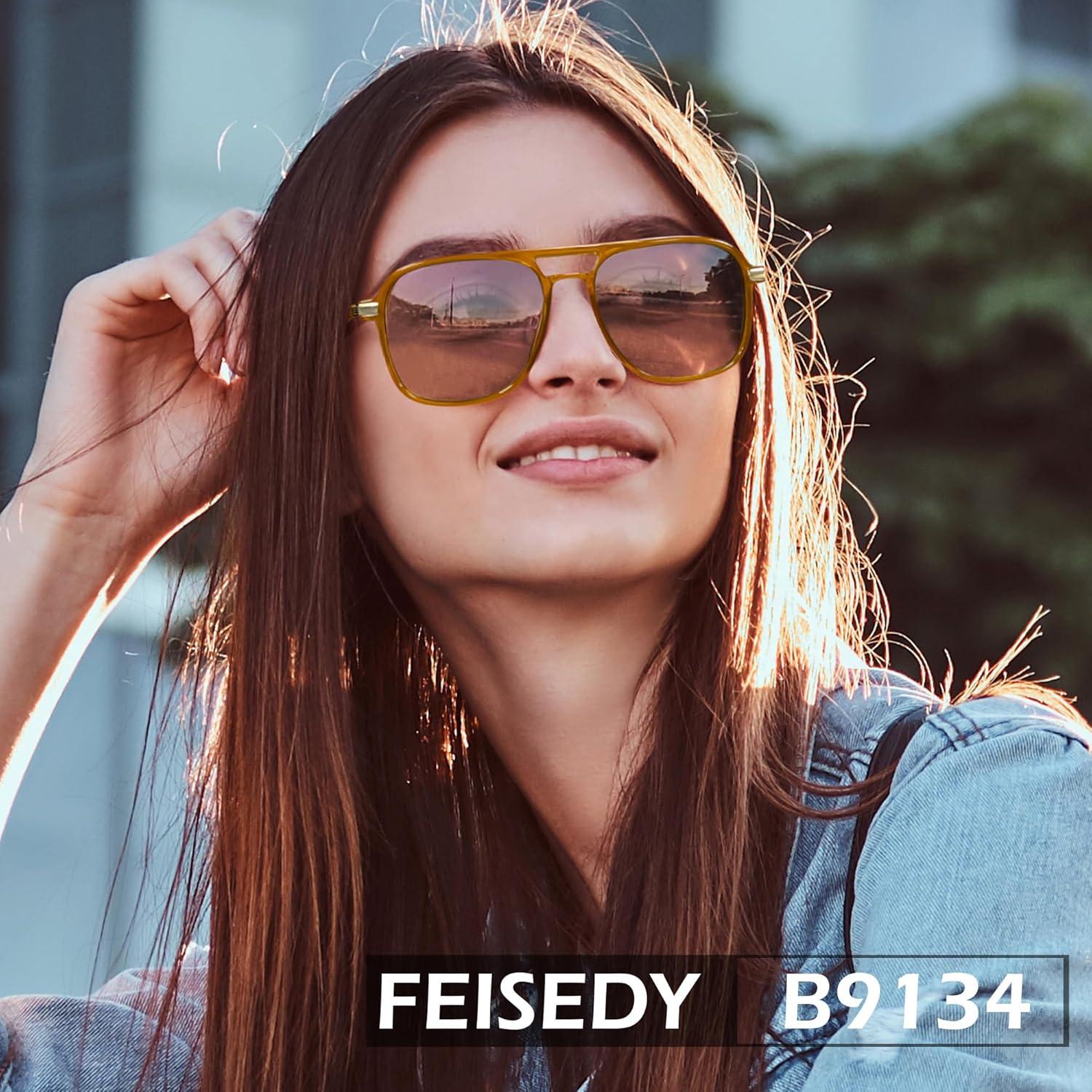 imageFEISEDY Retro Polarized Aviator Sunglasses Womens Men 70s Vintage Square Aviators Shades B9134