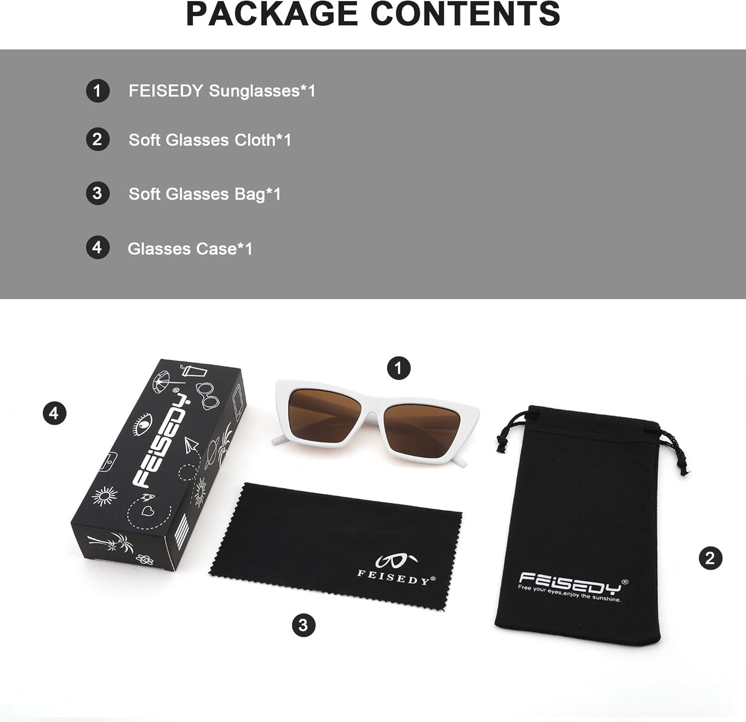 imageFEISEDY Square Cat Eye Sunglasses Vintage Cateye Frame UV400 Protection Sunglasses B2719