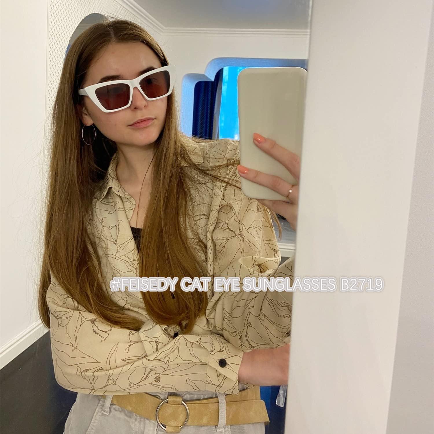 imageFEISEDY Square Cat Eye Sunglasses Vintage Cateye Frame UV400 Protection Sunglasses B2719