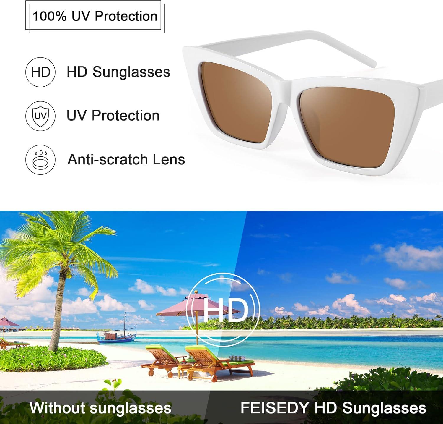 imageFEISEDY Square Cat Eye Sunglasses Vintage Cateye Frame UV400 Protection Sunglasses B2719
