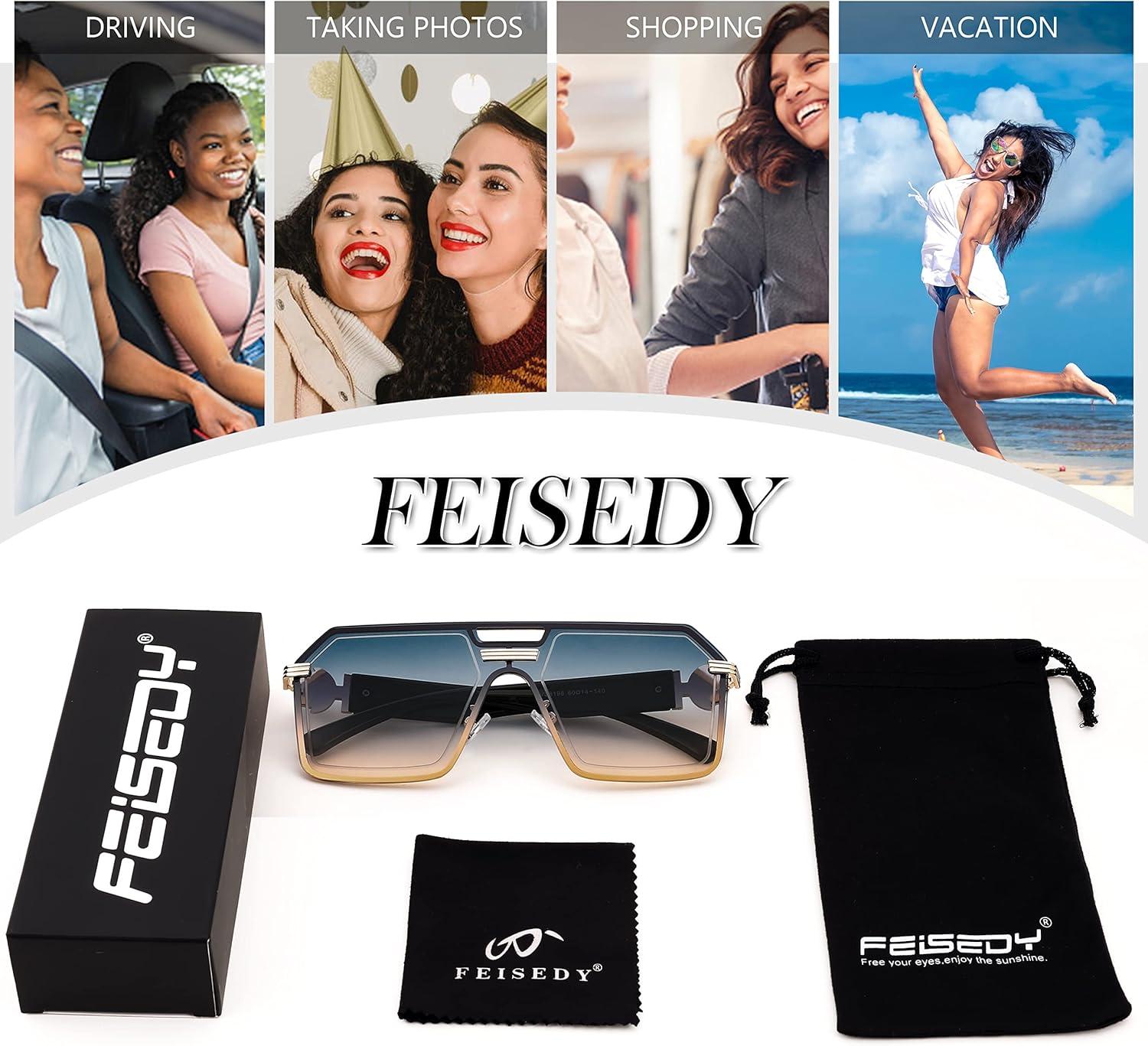 imageFEISEDY Square One Piece Sunglasses for Women Men Retro Fashion Modern Transparent Gradient Sunnies B9056