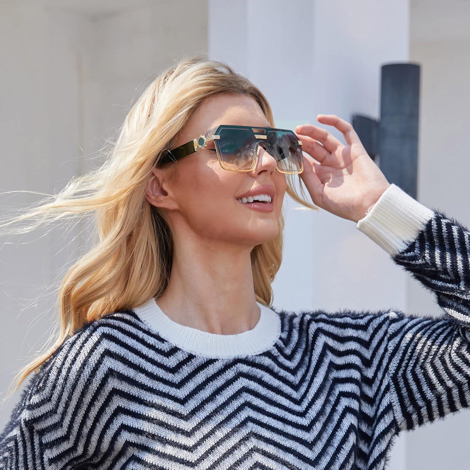imageFEISEDY Square One Piece Sunglasses for Women Men Retro Fashion Modern Transparent Gradient Sunnies B9056