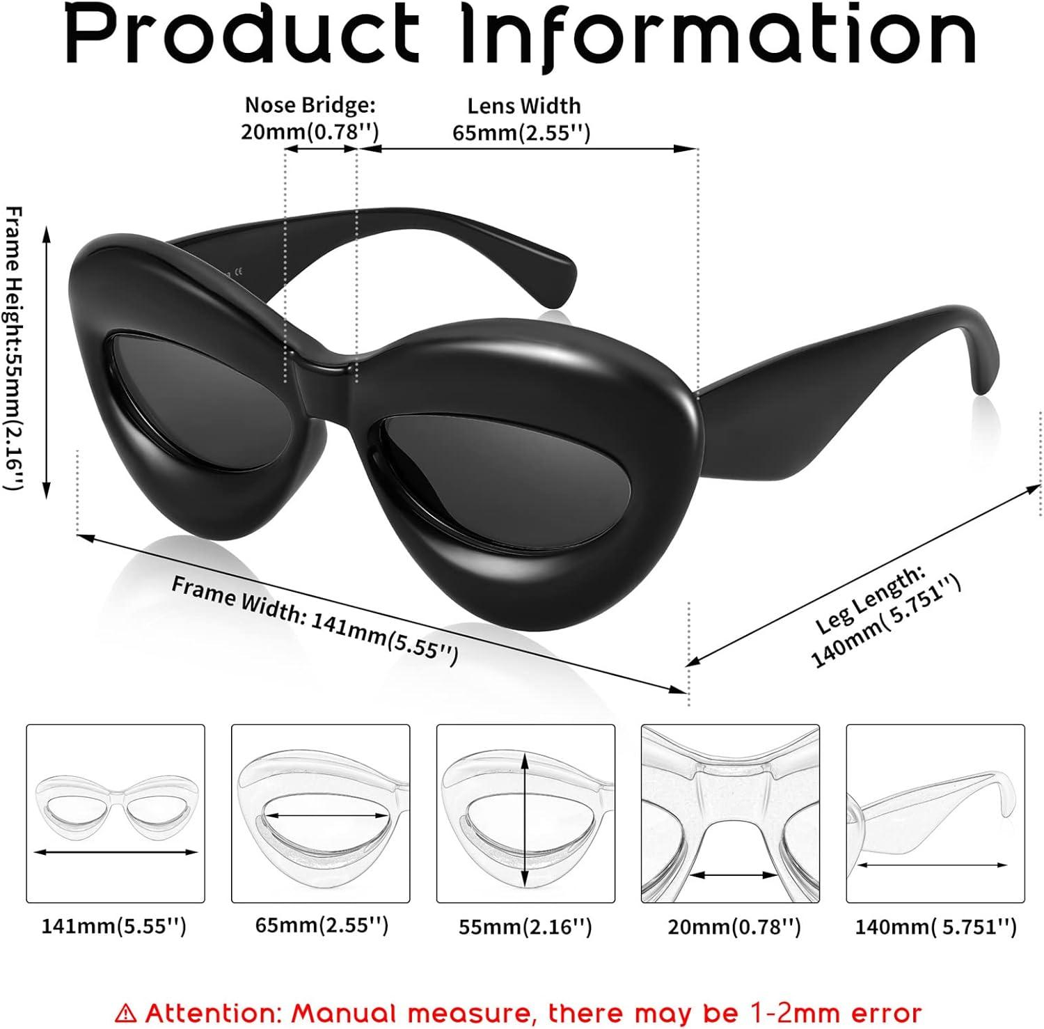 imageFEISEDY Sunglasses Womens Inflated Fun Lip Shape Sun Glasses Men Cat Eye Thick Frame for Festival Party B4126 Black