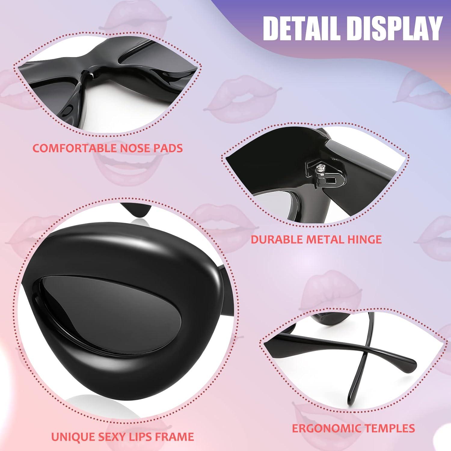 imageFEISEDY Sunglasses Womens Inflated Fun Lip Shape Sun Glasses Men Cat Eye Thick Frame for Festival Party B4126 Black