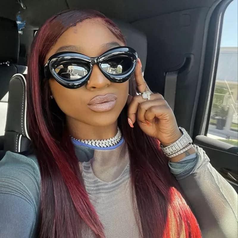 imageFEISEDY Sunglasses Womens Inflated Fun Lip Shape Sun Glasses Men Cat Eye Thick Frame for Festival Party B4126 Black