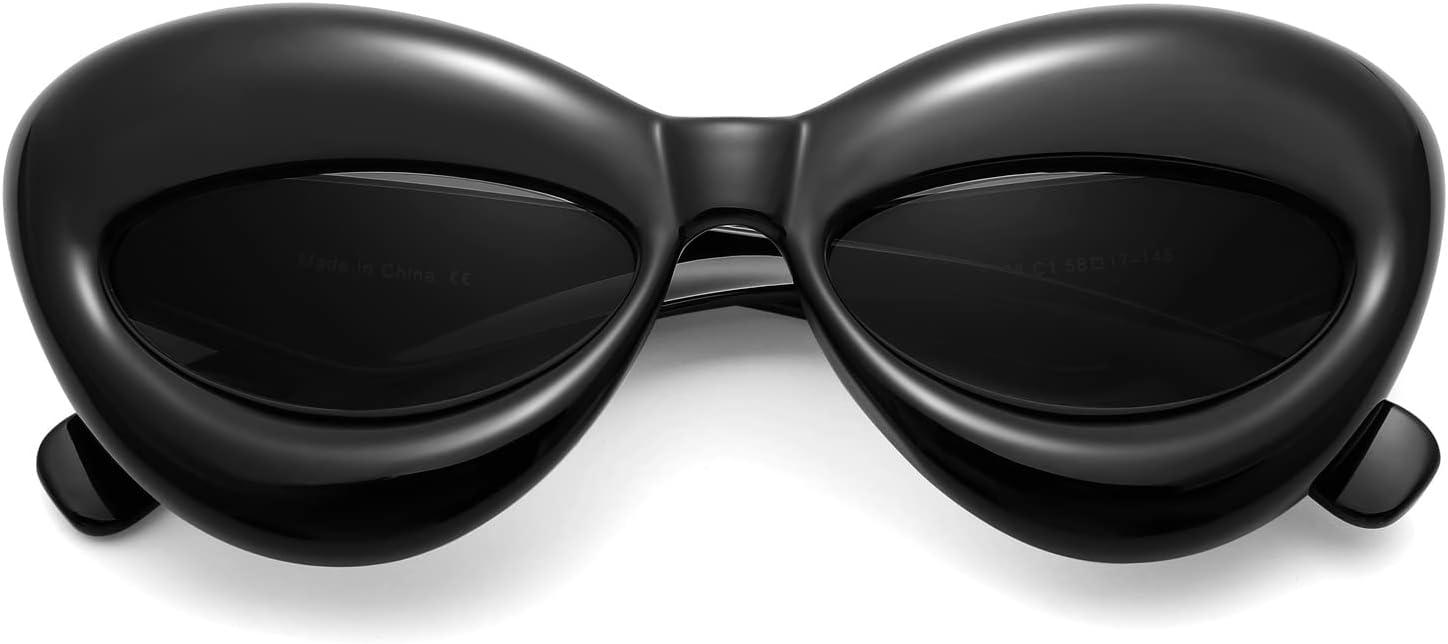 imageFEISEDY Sunglasses Womens Inflated Fun Lip Shape Sun Glasses Men Cat Eye Thick Frame for Festival Party B4126 Black