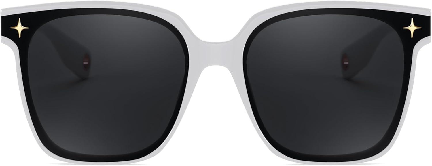 imageFEISEDY Trendy Oversized Sunglasses Women Shiny Square Vintage Cute Simple Men Sun Glasses UV400 B0131White Frame Grey Lens