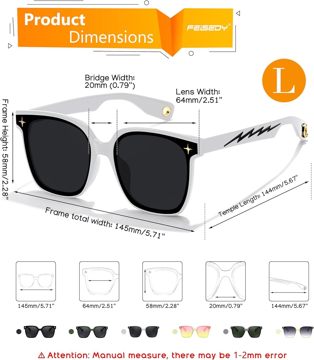 imageFEISEDY Trendy Oversized Sunglasses Women Shiny Square Vintage Cute Simple Men Sun Glasses UV400 B0131White Frame Grey Lens