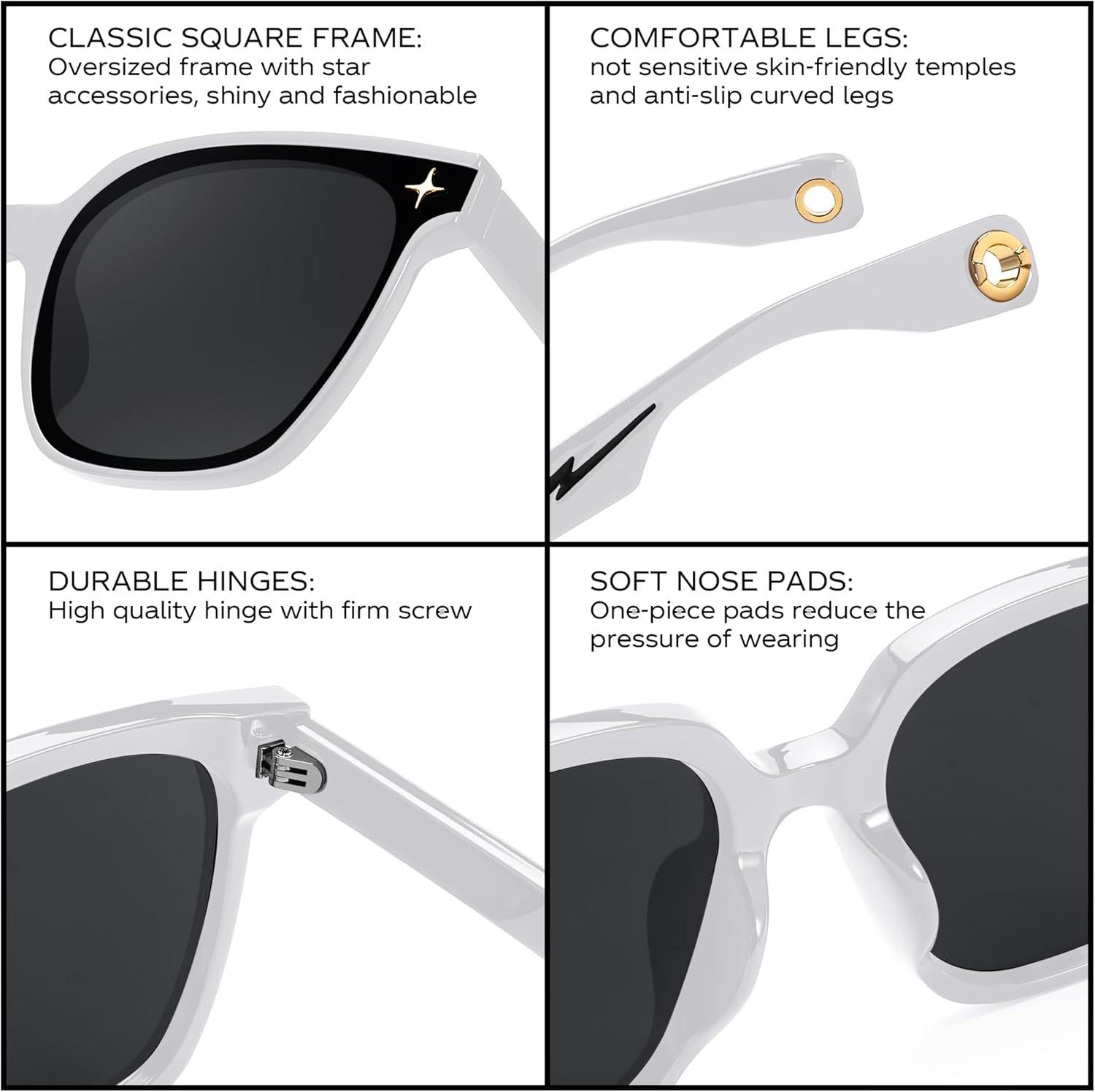 imageFEISEDY Trendy Oversized Sunglasses Women Shiny Square Vintage Cute Simple Men Sun Glasses UV400 B0131White Frame Grey Lens