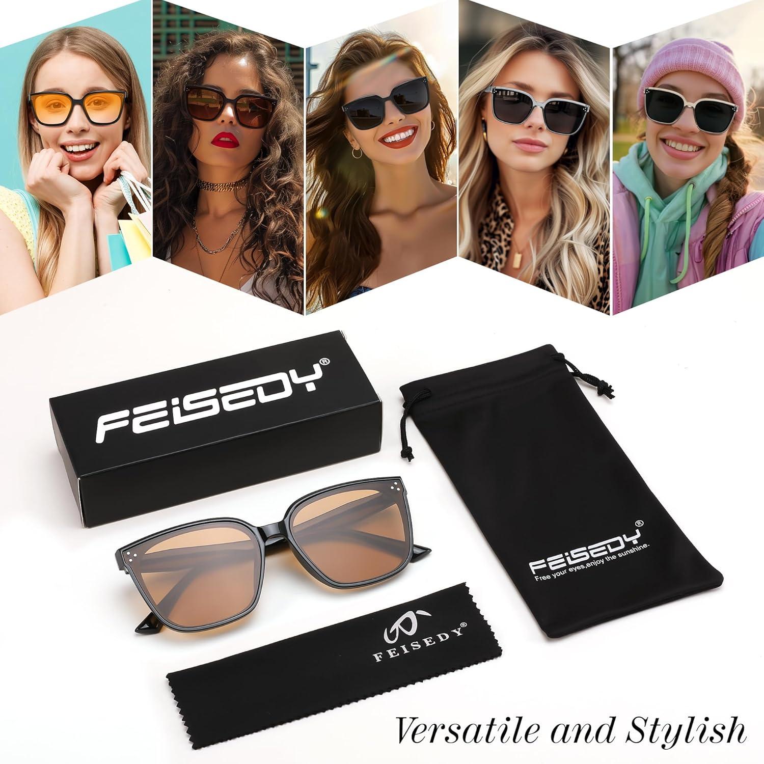imageFEISEDY Women Trendy Square Sunglasses Oversized Vintage Cute Classic Simple Men Sun Glasses UV400 B0118