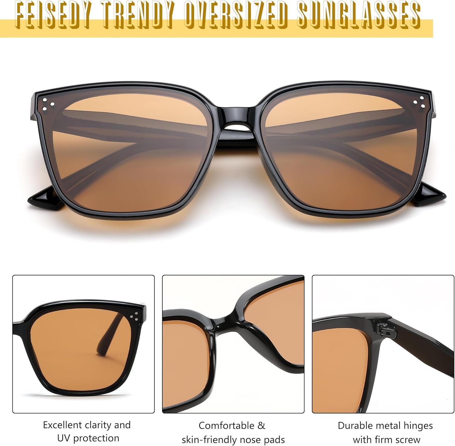imageFEISEDY Women Trendy Square Sunglasses Oversized Vintage Cute Classic Simple Men Sun Glasses UV400 B0118