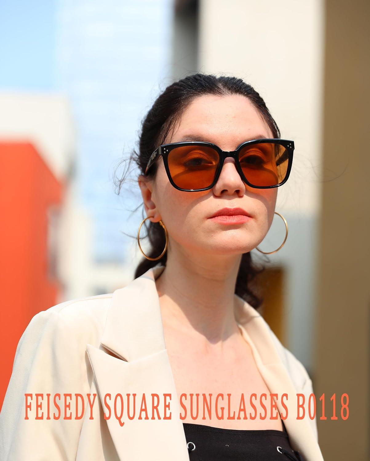 imageFEISEDY Women Trendy Square Sunglasses Oversized Vintage Cute Classic Simple Men Sun Glasses UV400 B0118
