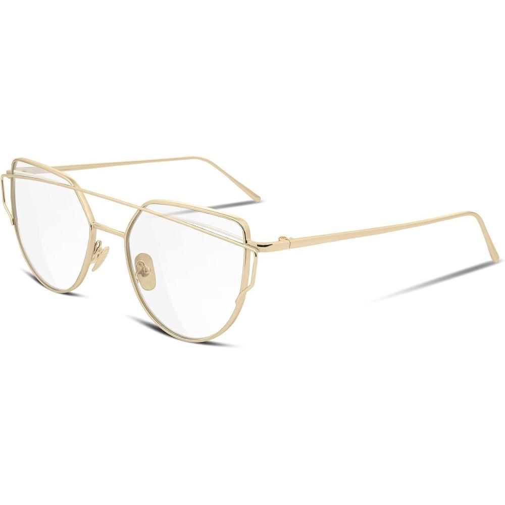 imageFEISEDY Cat Eye Fashion Metal Frame Mirrored Flat Lenses Women Sunglasses B220611 Gold Frame Transparent Lens