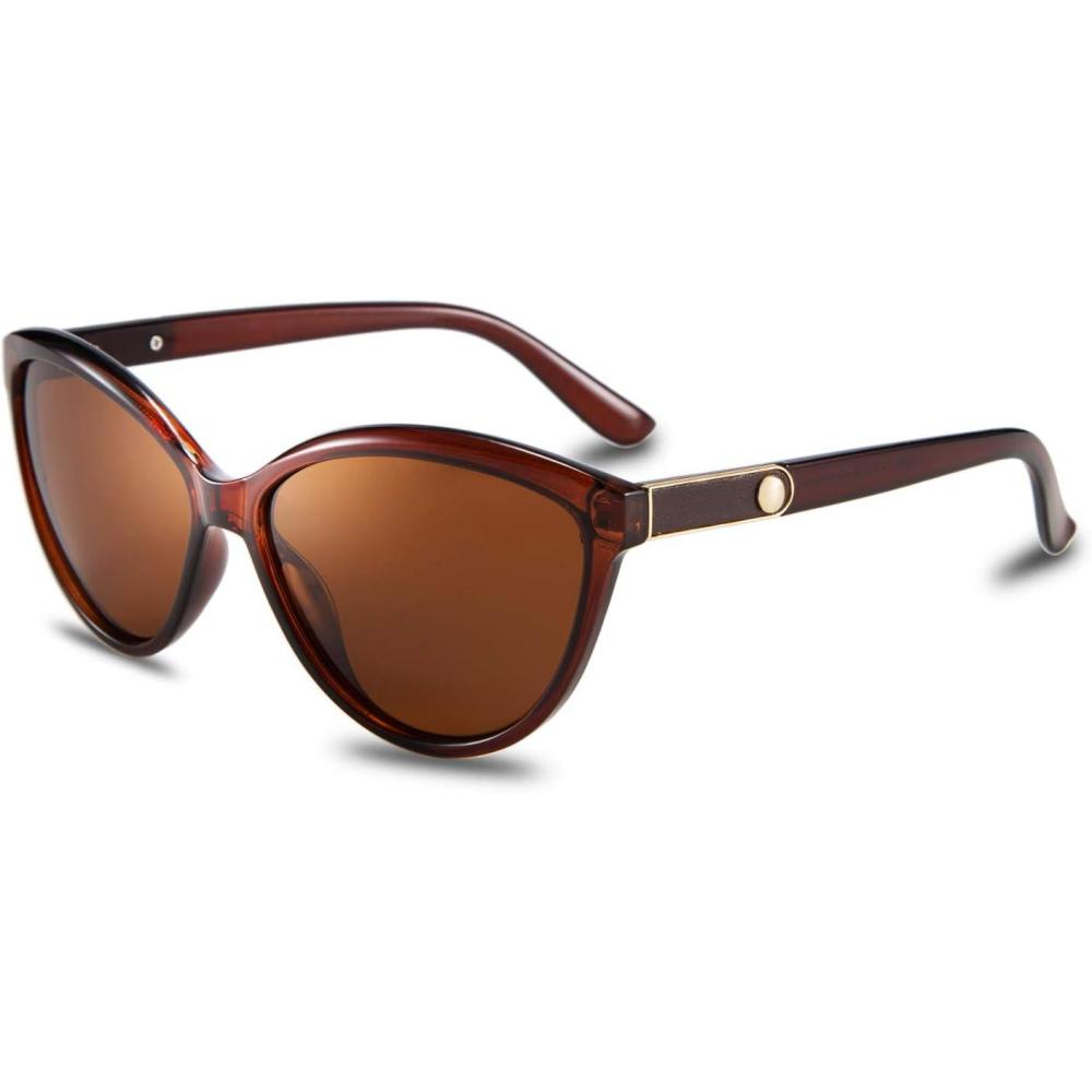 imageFEISEDY Classic Cateye Polarized Sunglasses for Women 100 UV Protection B2512Brown