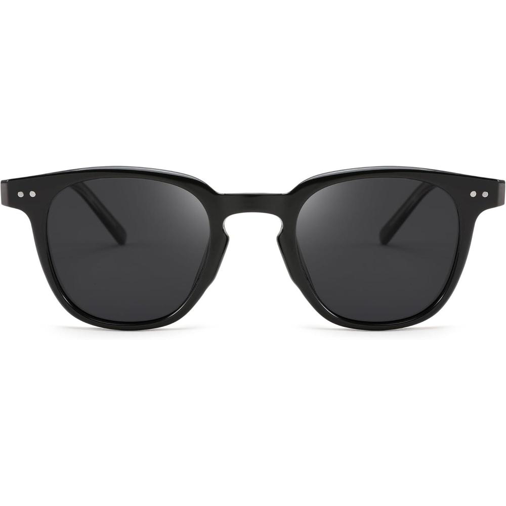 imageFEISEDY Classic Polarized Sunglasses Retro Round Sunglasses for Women Men Trendy Shades B0002001 Black FrameGray Lens