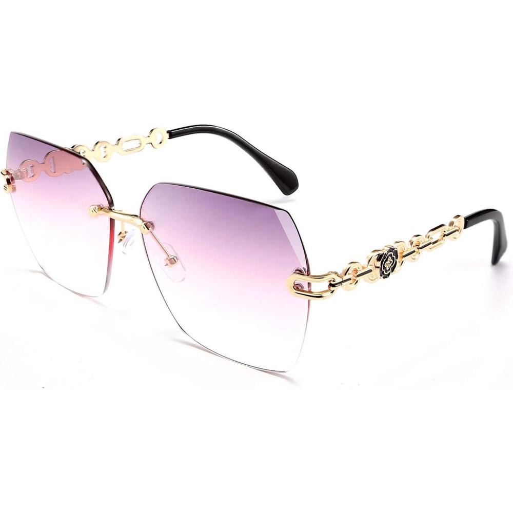 imageFEISEDY Classic Rimless Sunglasses Women Metal Frame Diamond Cutting Lens Sun Glasses B2567004 Greypink