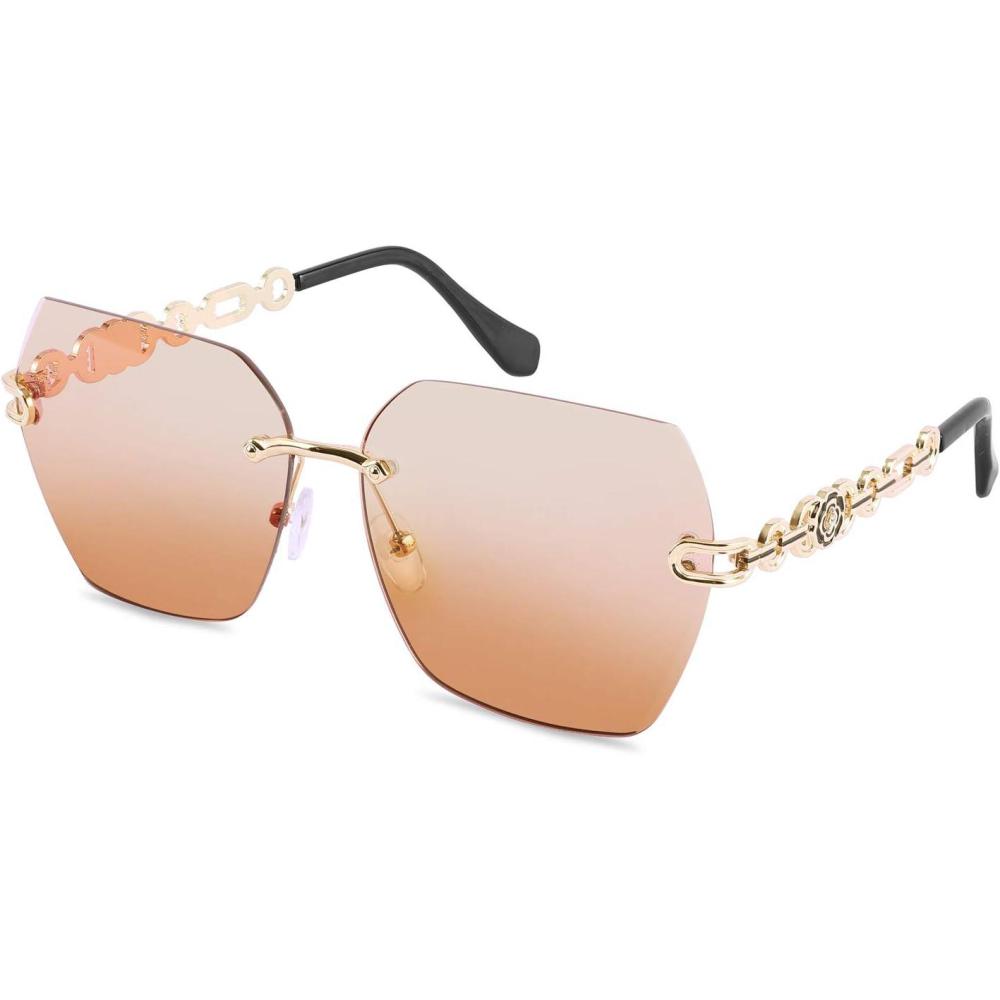 imageFEISEDY Classic Rimless Sunglasses Women Metal Frame Diamond Cutting Lens Sun Glasses B2567005 Gradient Orange