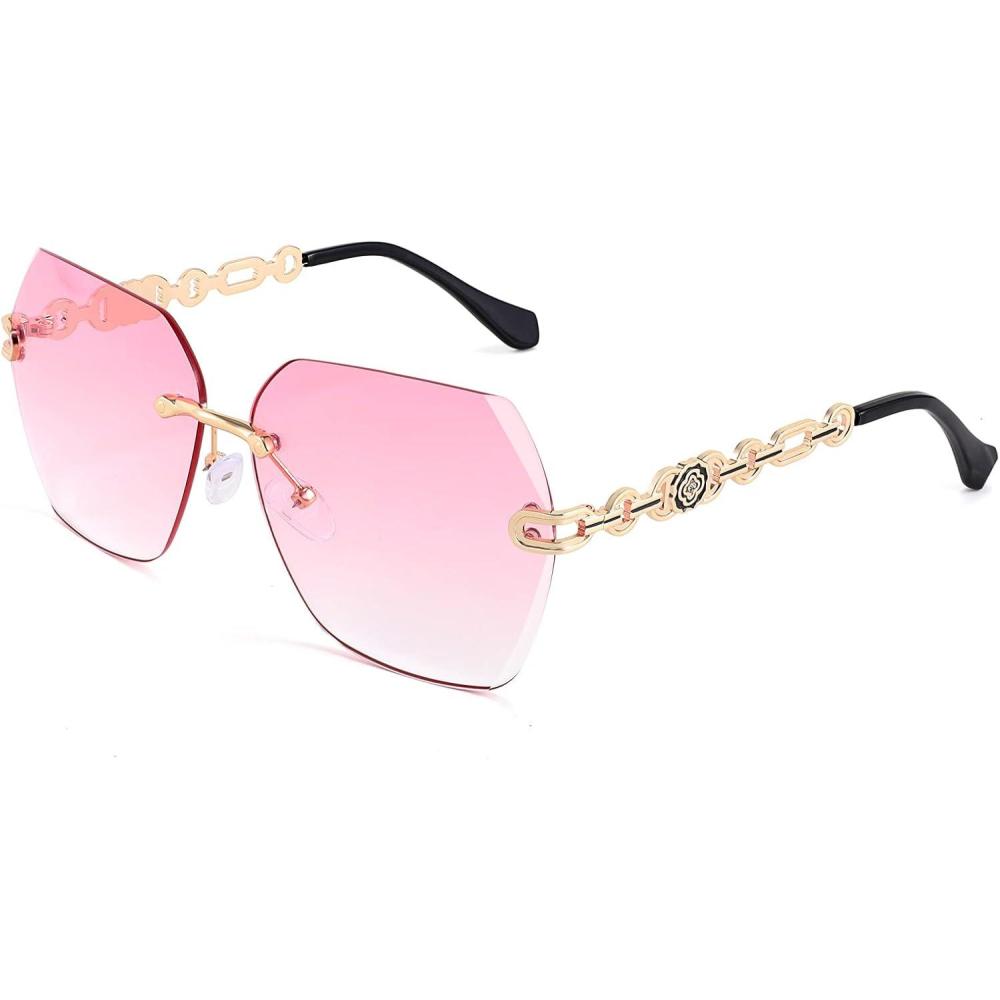 imageFEISEDY Classic Rimless Sunglasses Women Metal Frame Diamond Cutting Lens Sun Glasses B2567006 Gradual Pink