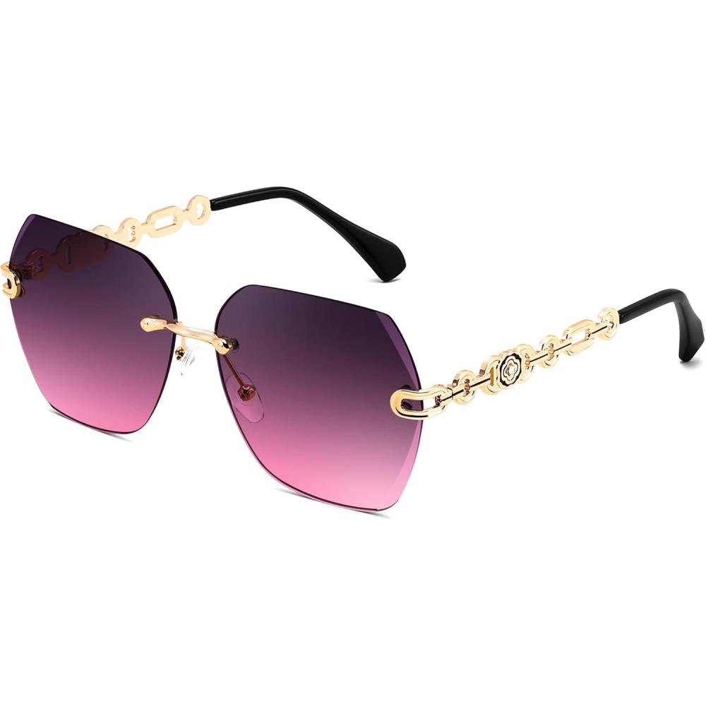 imageFEISEDY Classic Rimless Sunglasses Women Metal Frame Diamond Cutting Lens Sun Glasses B2567009 Purple