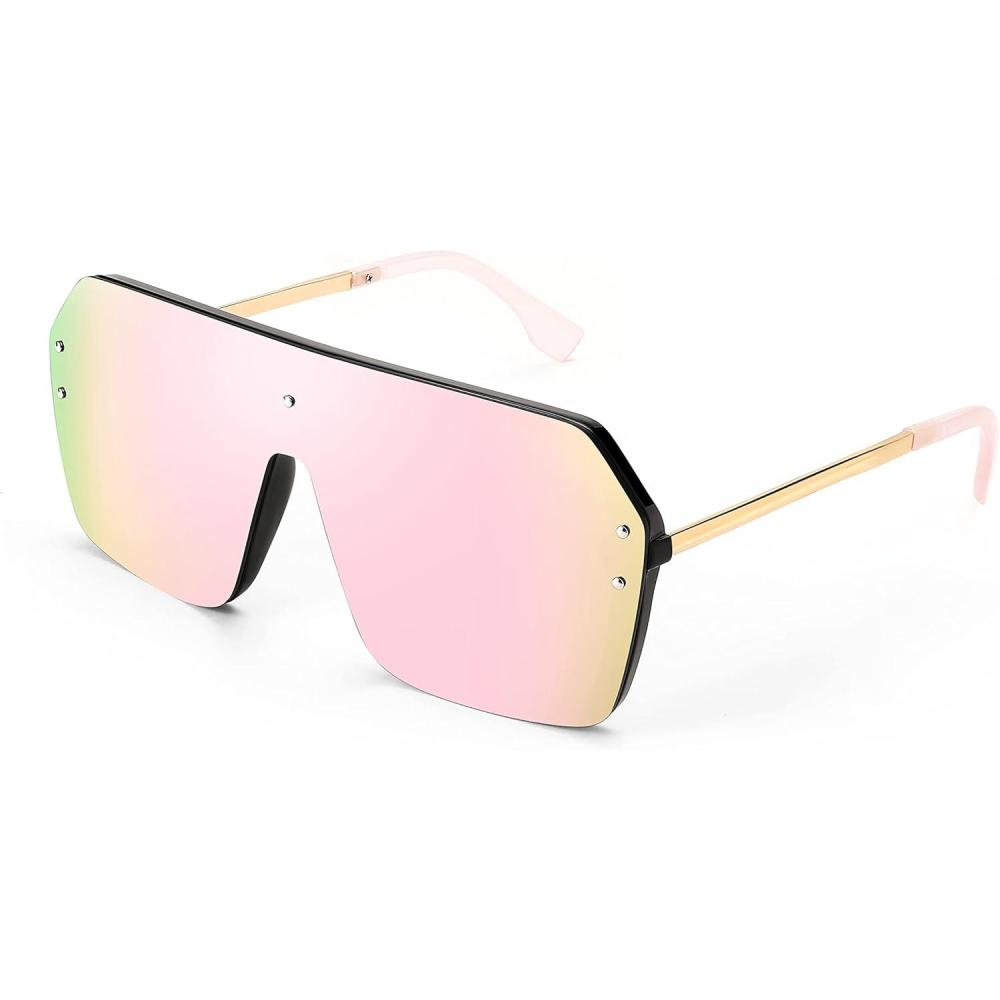 imageFEISEDY Classic Siamese One Piece Sunglasses Nice Rimless Stylish Retro Design for Women Men B257401 Mirrored Pink