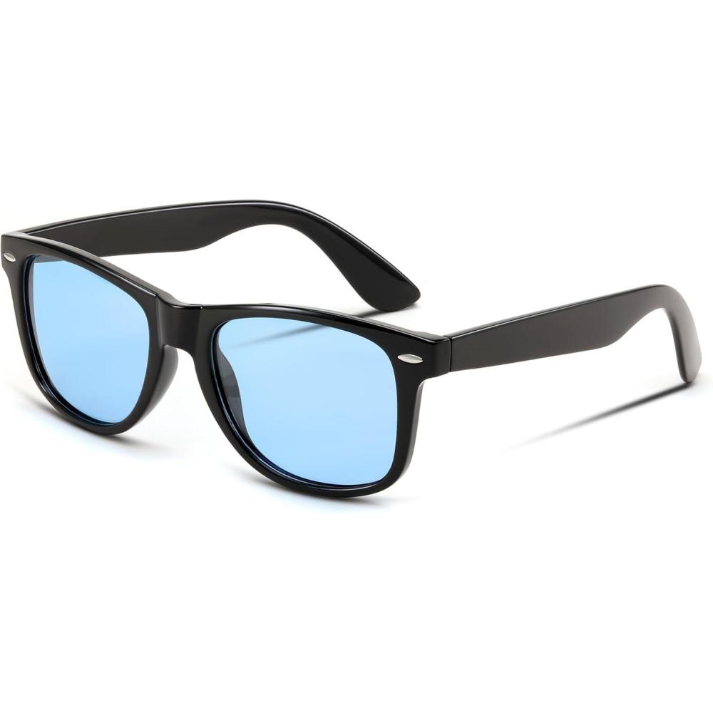 imageFEISEDY Classic Square Retro Polarized Sunglasses Women Men 80s Sun Glasses Trendy UV400 B1858Black Ocean Blue