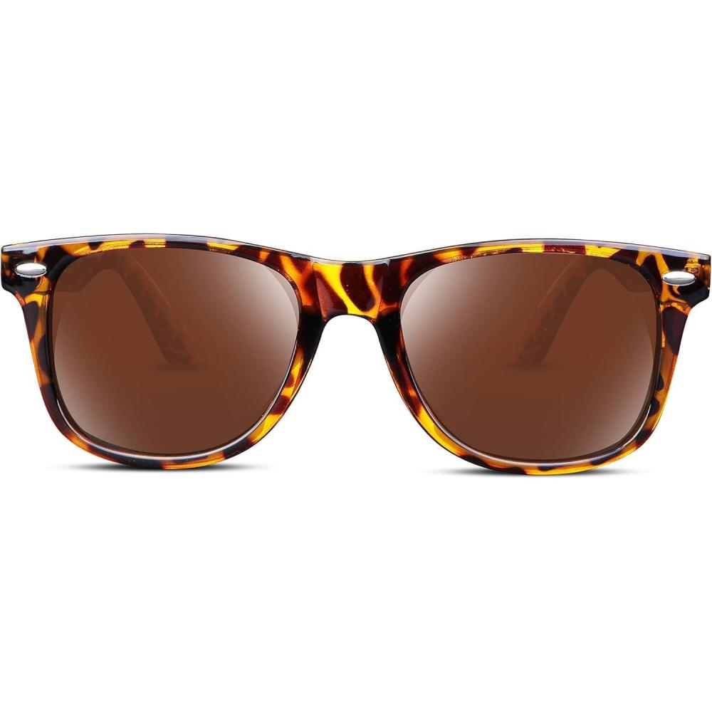imageFEISEDY Classic Square Retro Polarized Sunglasses Women Men 80s Sun Glasses Trendy UV400 B1858Leopard Frame Tea Lens