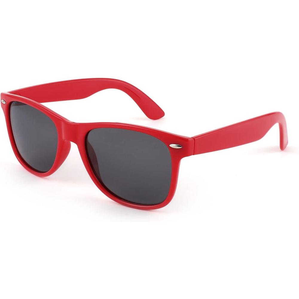 imageFEISEDY Classic Square Retro Polarized Sunglasses Women Men 80s Sun Glasses Trendy UV400 B1858Red Frame Grey Lens