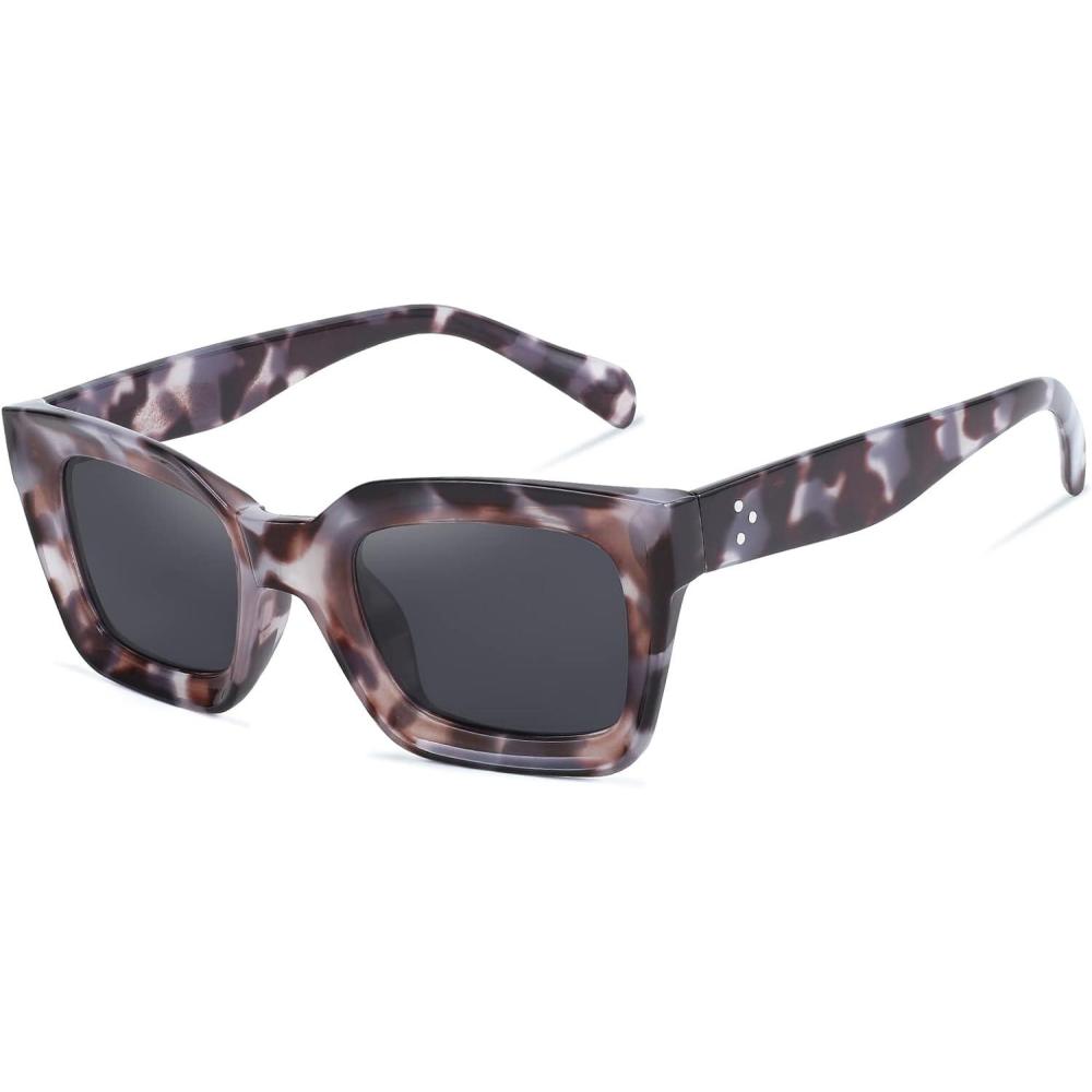 imageFEISEDY Classic Women Sunglasses Fashion Thick Square Sun Glasses Chunky Frame UV400 B2471Cream Grey Leopard