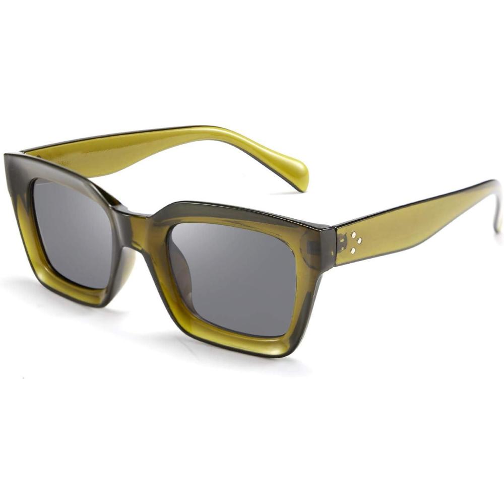 imageFEISEDY Classic Women Sunglasses Fashion Thick Square Sun Glasses Chunky Frame UV400 B2471Olive