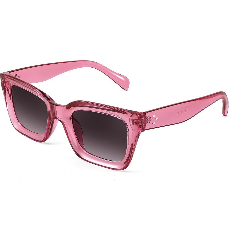 imageFEISEDY Classic Women Sunglasses Fashion Thick Square Sun Glasses Chunky Frame UV400 B2471Transparent Pink Purple