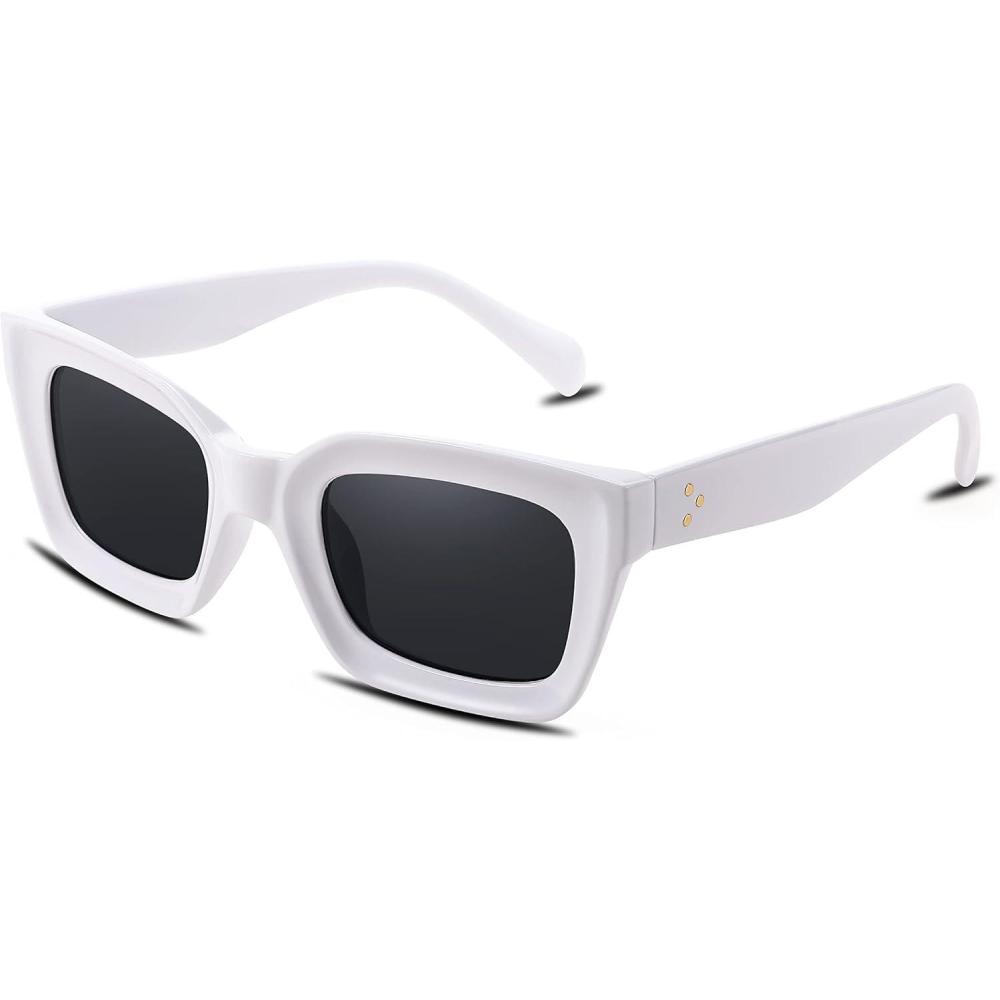 imageFEISEDY Classic Women Sunglasses Fashion Thick Square Sun Glasses Chunky Frame UV400 B2471White