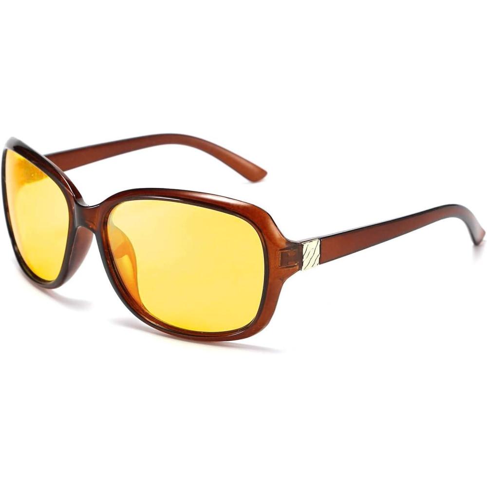 imageFEISEDY Classic Womens Night Glasses Driving Anti Glare Wrap Around Yellow Sunglasses B2548Brown