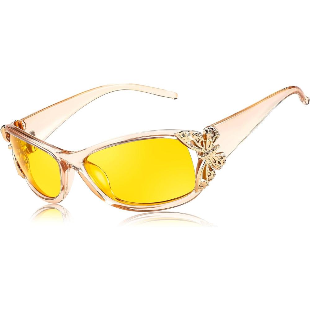 imageFEISEDY Classic Womens Night Glasses Driving Anti Glare Wrap Around Yellow Sunglasses B2548Champagne