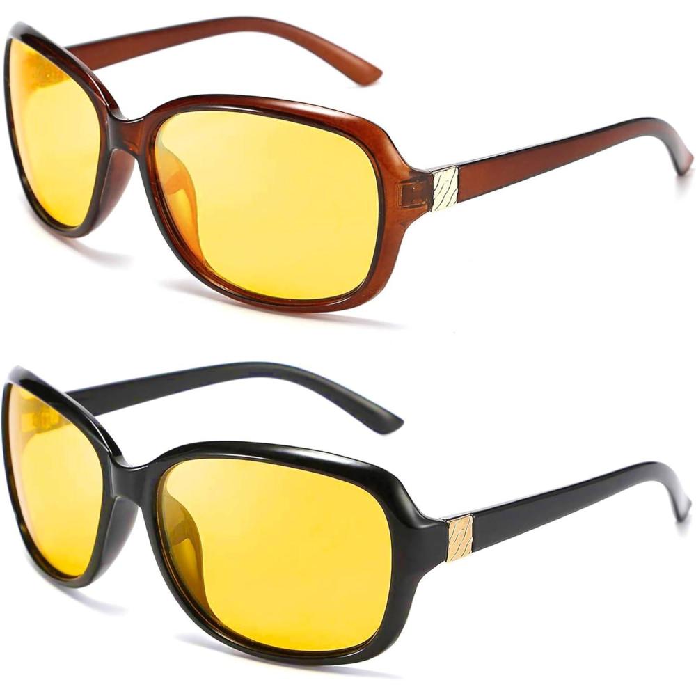 imageFEISEDY Classic Womens Night Glasses Driving Anti Glare Wrap Around Yellow Sunglasses B2548Z2pack Brown Black