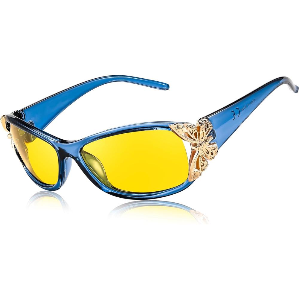 imageFEISEDY Classic Womens Night Glasses Driving Anti Glare Wrap Around Yellow Sunglasses B2548Zbutterflytransparent Blue