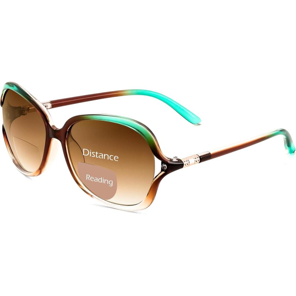 imageFEISEDY Fashion Bifocal Reader Sunglasses Butterfly Blue Light Blocking Reading Glasses UV400 Protection B0286Green and Brown Framegradient Tea Lens
