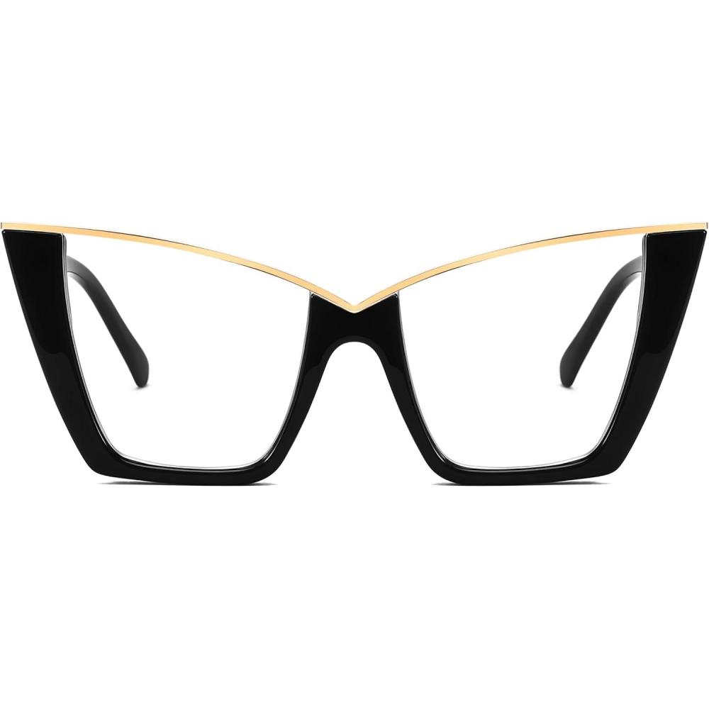 imageFEISEDY Fashion Cat Eye Blue Light Blocking Glasses for Women Fake Retro Eyeglasses Oversized Stylish Eyewear Frame B0240Black