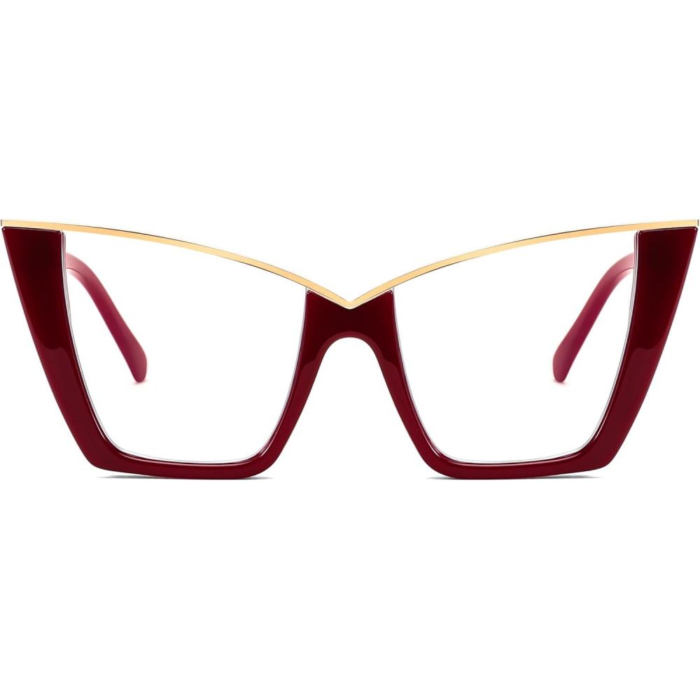 imageFEISEDY Fashion Cat Eye Blue Light Blocking Glasses for Women Fake Retro Eyeglasses Oversized Stylish Eyewear Frame B0240Burgundy