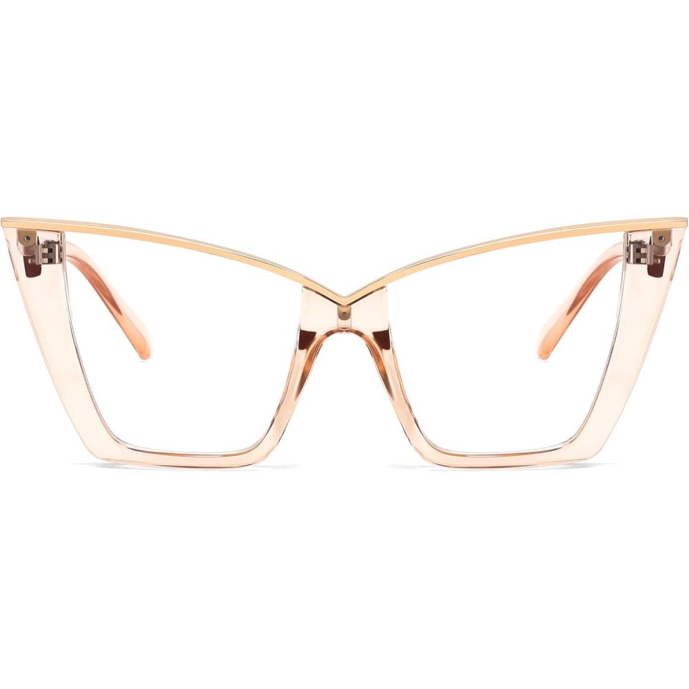 imageFEISEDY Fashion Cat Eye Blue Light Blocking Glasses for Women Fake Retro Eyeglasses Oversized Stylish Eyewear Frame B0240Champagne