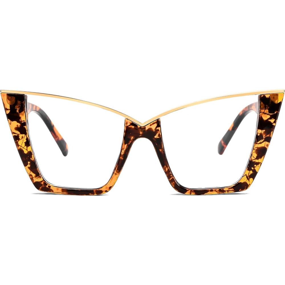 imageFEISEDY Fashion Cat Eye Blue Light Blocking Glasses for Women Fake Retro Eyeglasses Oversized Stylish Eyewear Frame B0240Tortoise