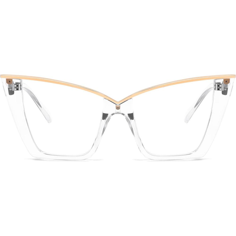 imageFEISEDY Fashion Cat Eye Blue Light Blocking Glasses for Women Fake Retro Eyeglasses Oversized Stylish Eyewear Frame B0240Transparent