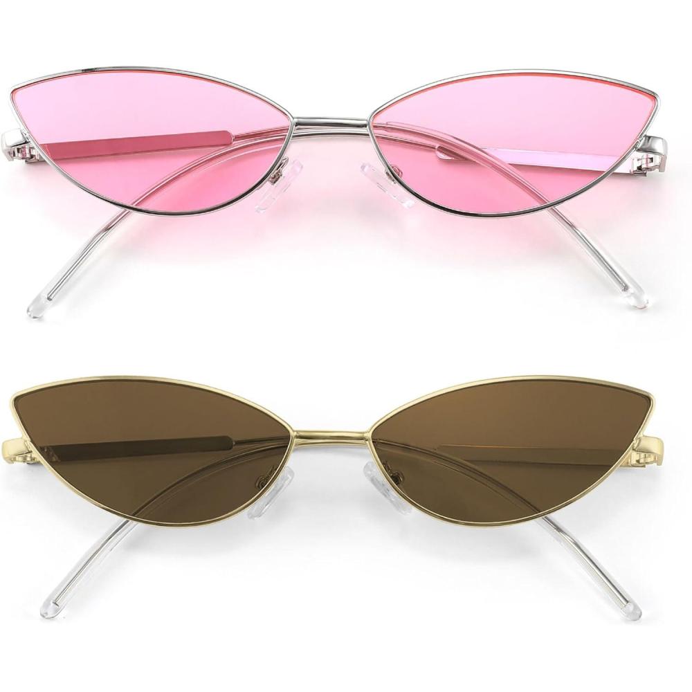 imageFEISEDY Fashion Designer Sunglasses Retro Small Petals Shape Arc Temple Design B22982pack Pink Brown