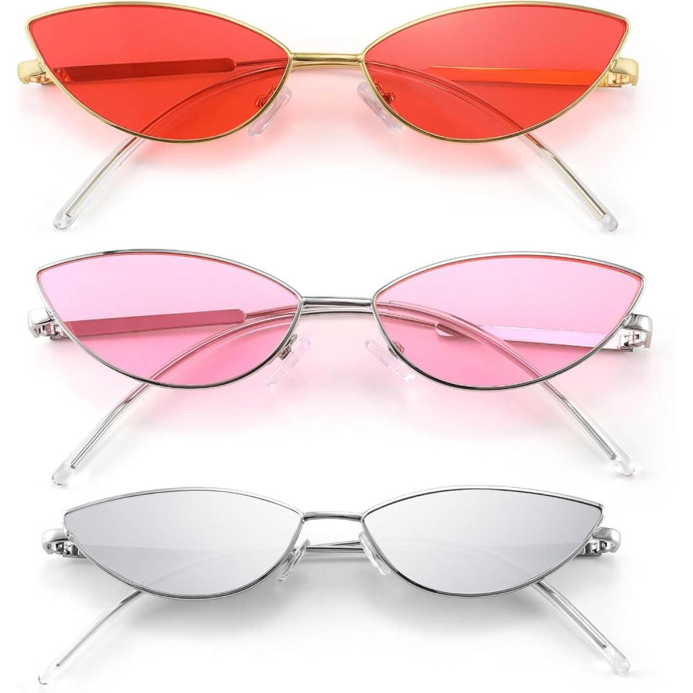 imageFEISEDY Fashion Designer Sunglasses Retro Small Petals Shape Arc Temple Design B22982pack Pink Red Silver