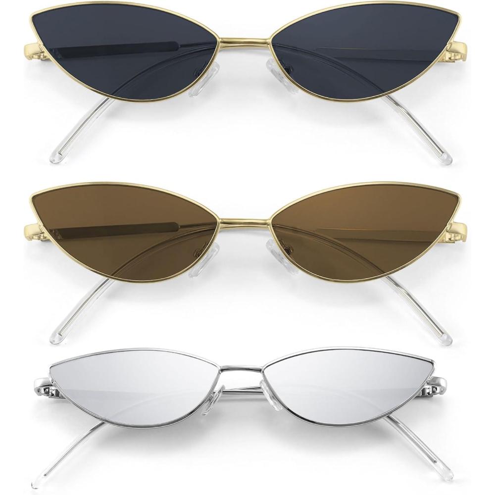 imageFEISEDY Fashion Designer Sunglasses Retro Small Petals Shape Arc Temple Design B22982pack Smoke Brown Silver