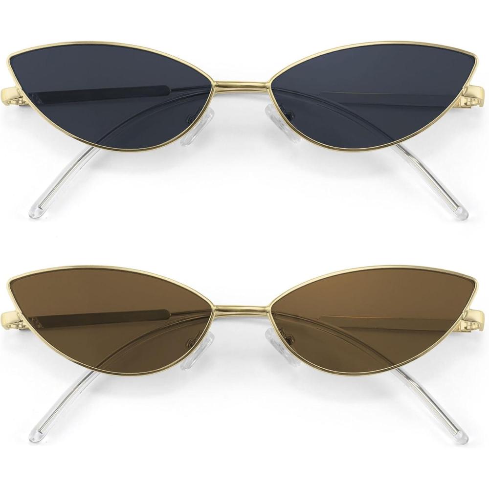 imageFEISEDY Fashion Designer Sunglasses Retro Small Petals Shape Arc Temple Design B22982pack Smoke Brown