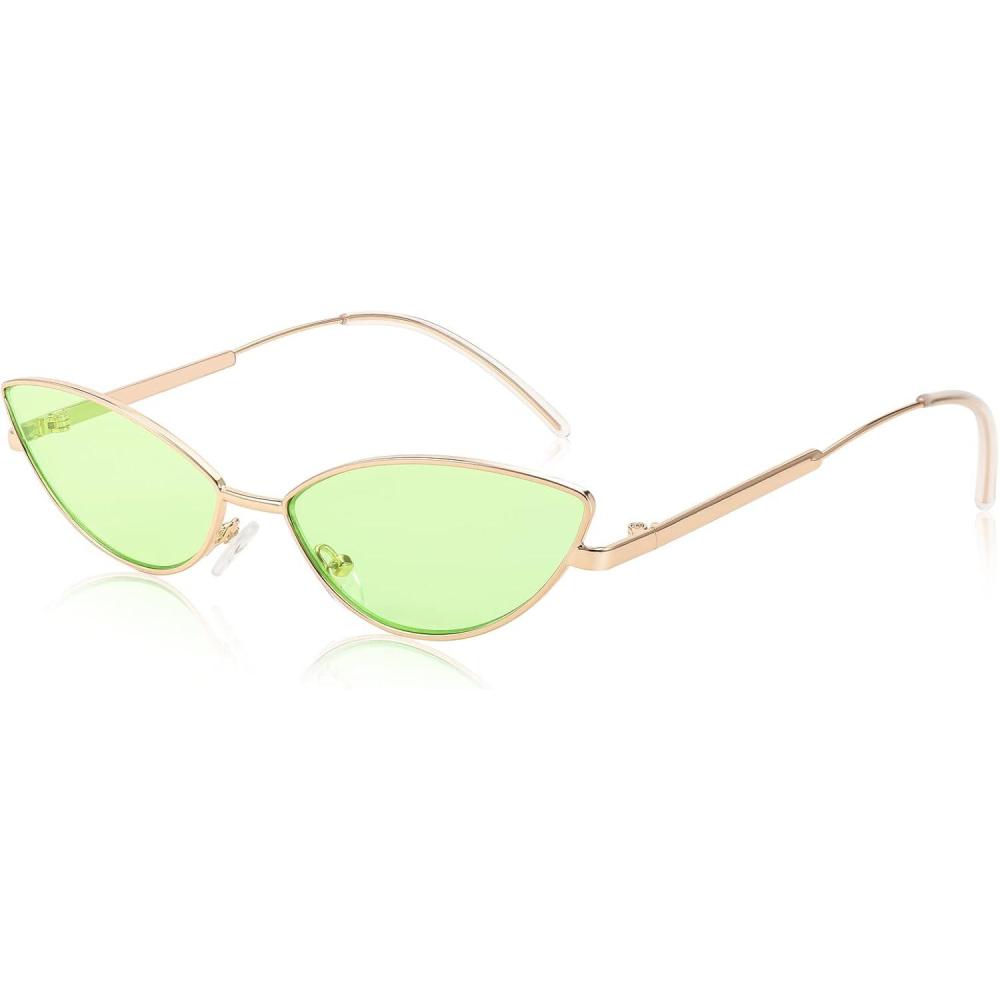 imageFEISEDY Fashion Designer Sunglasses Retro Small Petals Shape Arc Temple Design B2298Fluorescent Green