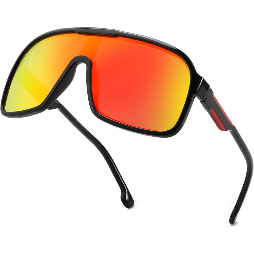 imageFEISEDY Fashion Polarized Sunglasses Oversized One Piece Reflective Lens Sports Sun Glasses B0122BlackRed Mirror