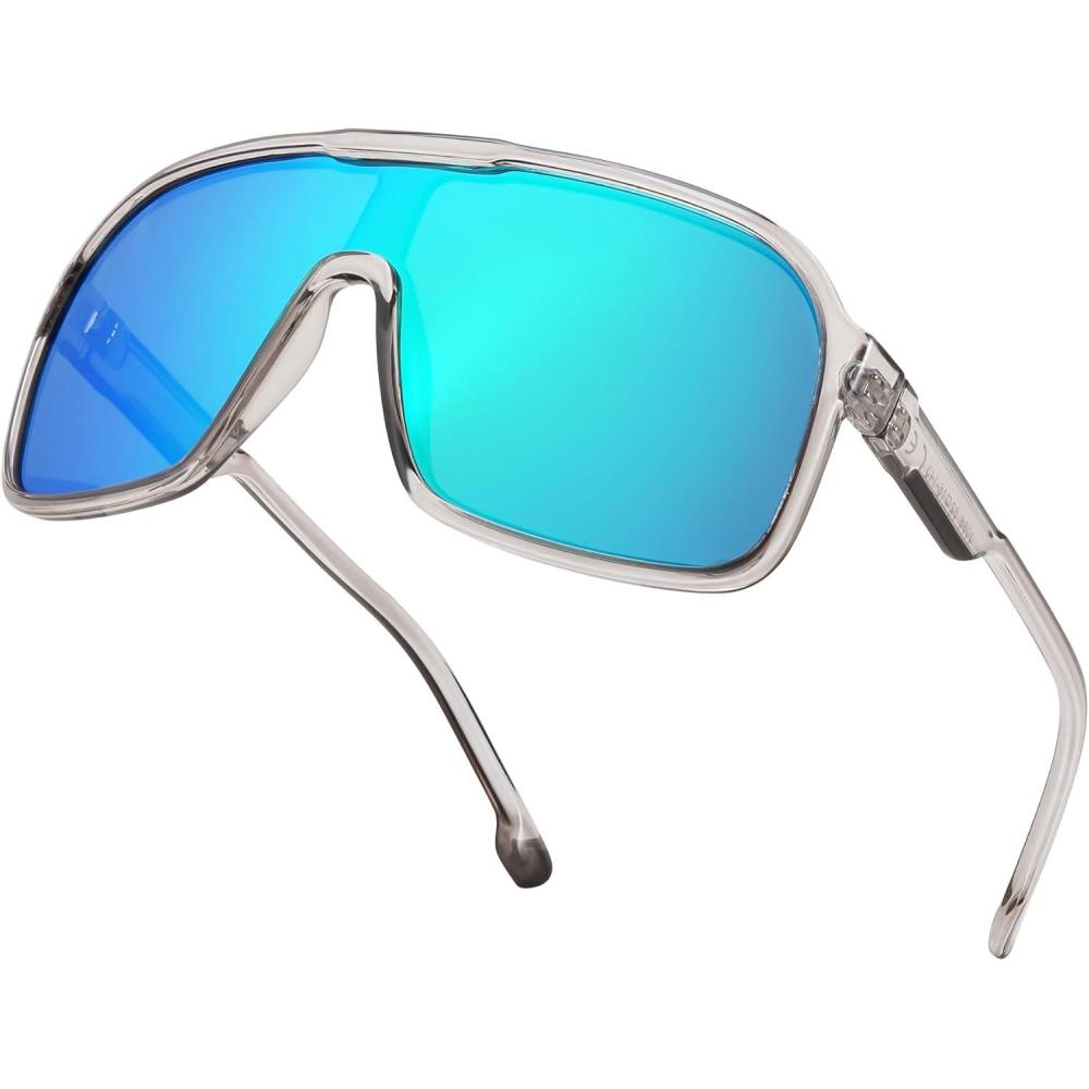 imageFEISEDY Fashion Polarized Sunglasses Oversized One Piece Reflective Lens Sports Sun Glasses B0122Transparent GreyGreen Mirror