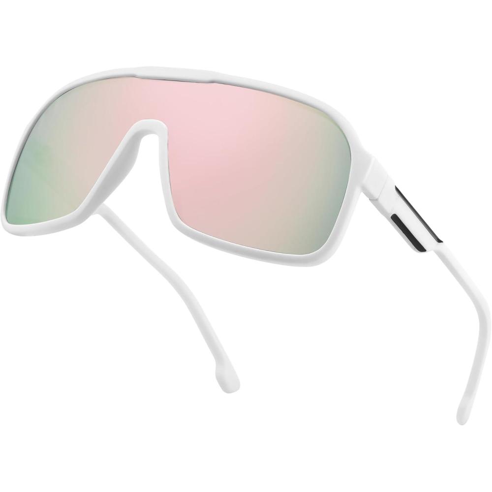 imageFEISEDY Fashion Polarized Sunglasses Oversized One Piece Reflective Lens Sports Sun Glasses B0122WhitePink Mirror