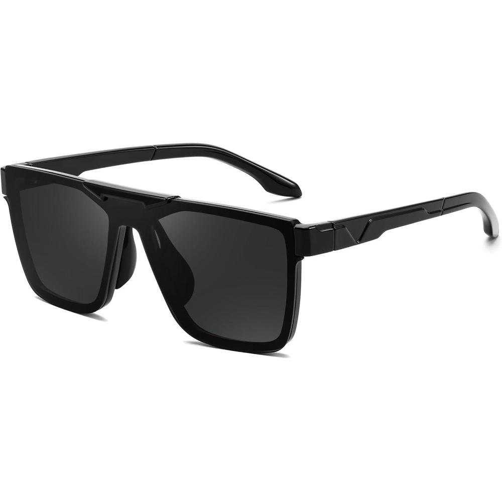 imageFEISEDY Fashion Sunglasses Womens Men Flat Top Square Trendy Visor Shades UV400 B0211Black Frame Black Gray Lens